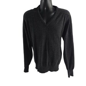 Lands End Mens 100%‎ Lambswool V Neck Sweater Gray Made in England Large